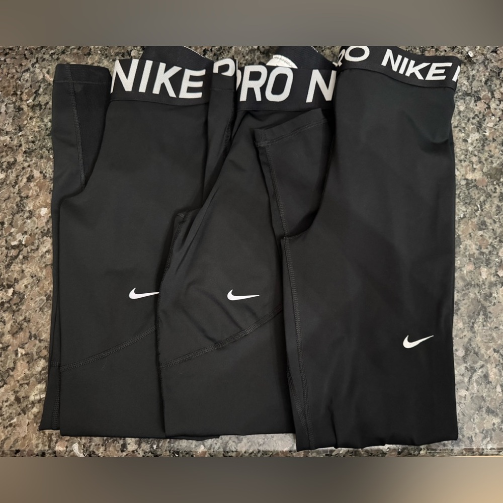 Women’s Nike Pro Mesh Panel Pants, 3 pairs, Black, Size Small